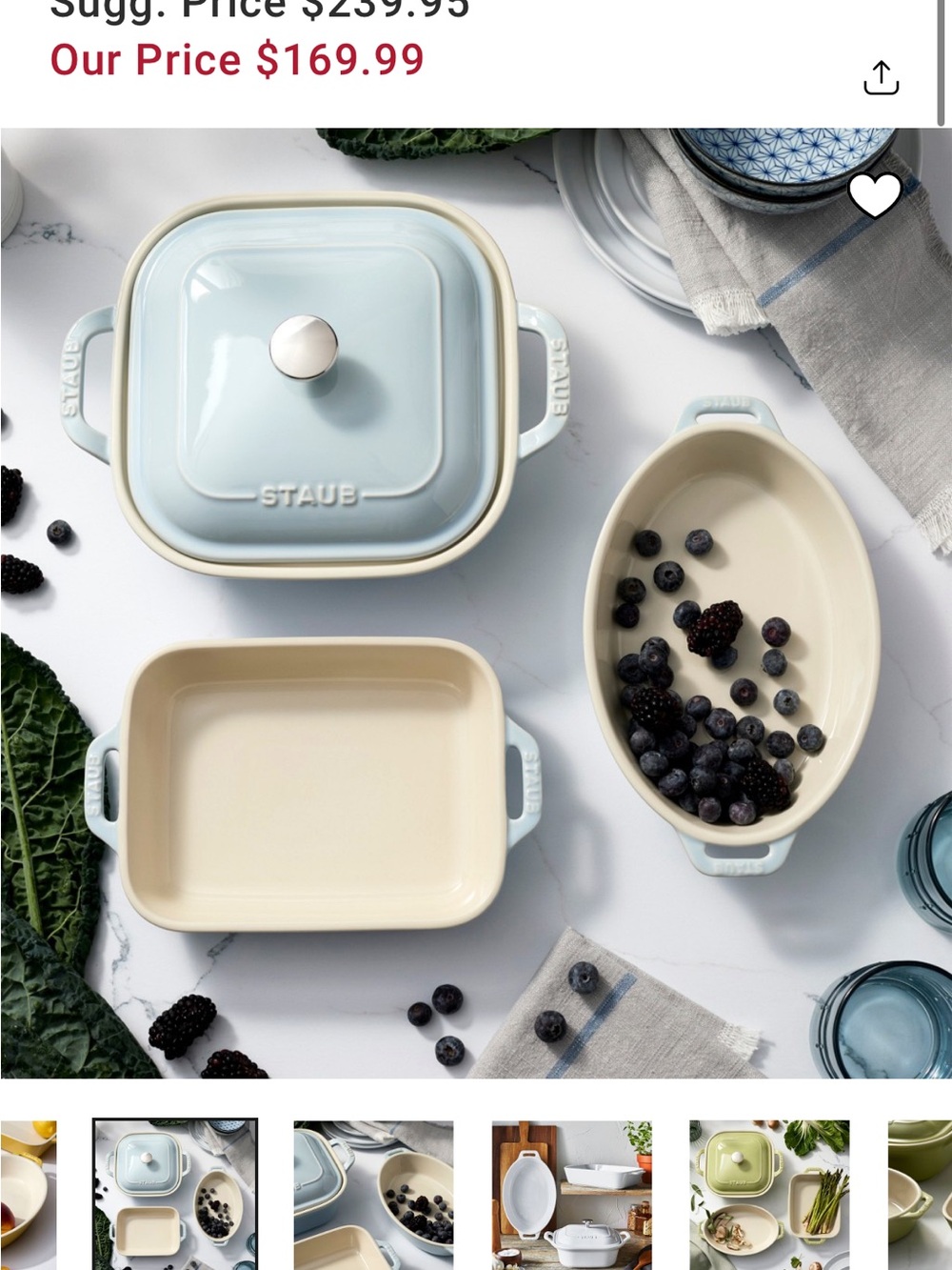 NEW Staub Light Blue and Cream Stoneware Baking Dishes